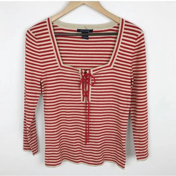 Boston Proper Red & Gold Glitter Blouse - Picture 1 of 4